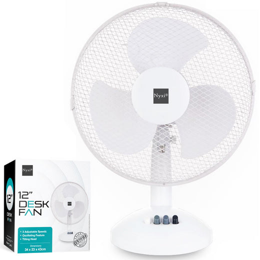 Nyxi 12" Fan Oscalating Desk 3-Speed Air Cooling Adjustable