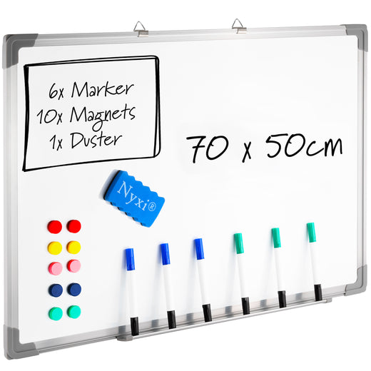 Nyxi Whiteboard 70cm X 50cm with 6 X Markers 10 Magnets 1 X Duster