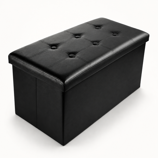 Nyxi Faux Leather Ottoman Storage Box (Black) - 76 * 38 * 38cm
