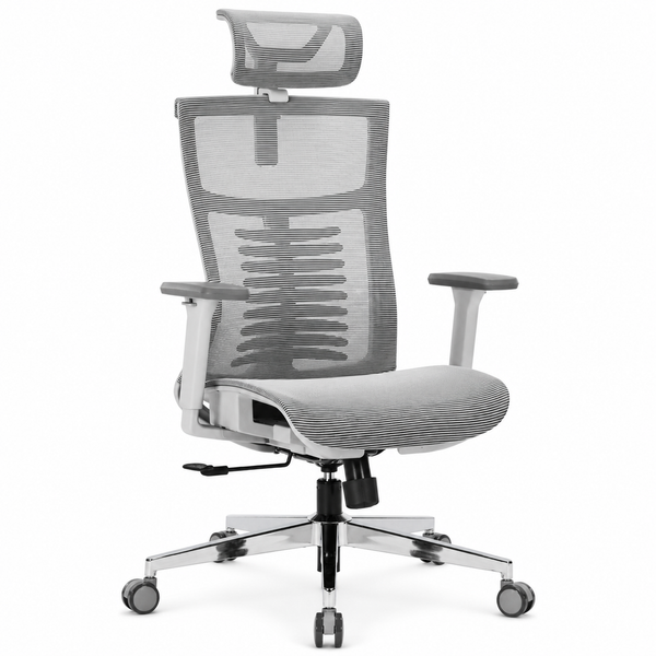 Nyxi Office Chair Premium Ergonomic Mesh Seat, 3D Armrests, Headrest & Lumbar Support, 3-Angle Locking (Grey)
