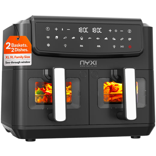Nyxi Air Fryer 9L Dual Basket (4.5L Each Basket) Visual Window Digital Control
