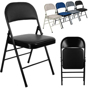 Folding Chair Faux Leather Padded (Black PVC)