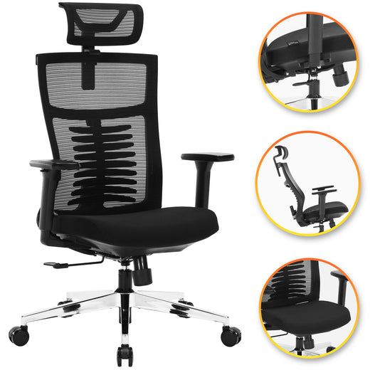 Nyxi Office Chair Premium Ergonomic Foam Seat, 3D Armrests, Headrest & Lumbar Support, 3-Angle Locking (Black)
