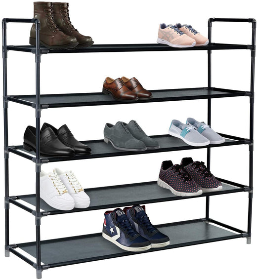 5 Tier, 25 Pairs Shoe Rack Multipurpose - Black