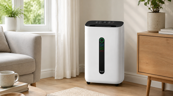 Nyxi 20L Dehumidifier in a bright modern UK living room