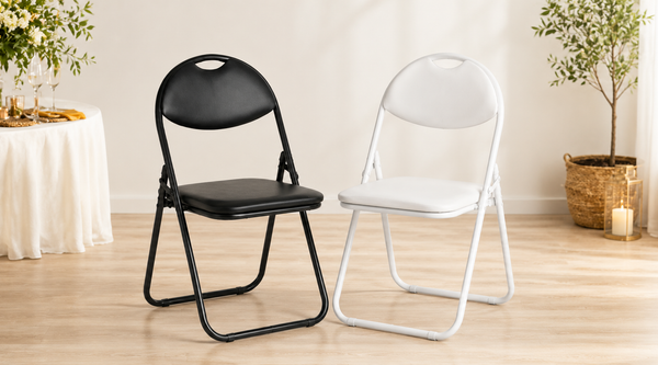 Nyxi faux leather padded folding chairs in black and white