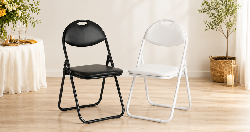 Nyxi faux leather padded folding chairs in black and white
