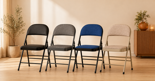 Nyxi Fabrico padded folding chairs in black, dark grey, navy blue and camel cream