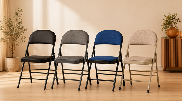 Nyxi Fabrico padded folding chairs in black, dark grey, navy blue and camel cream