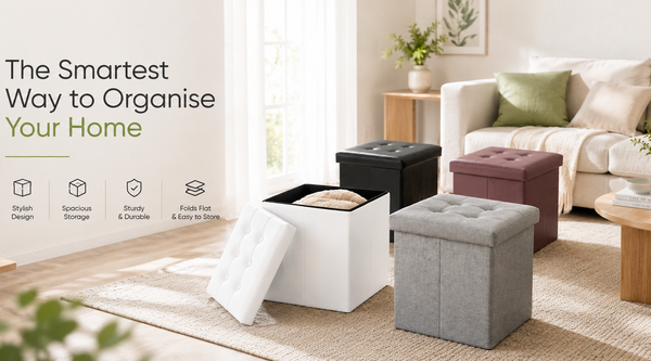 Nyxi faux leather ottoman storage boxes in white, black and brown