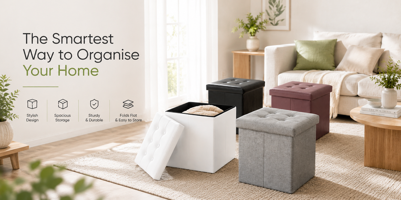 Nyxi faux leather ottoman storage boxes in white, black and brown
