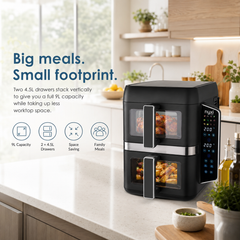 Nyxi 9L Stacked Dual Basket Air Fryer - 2 x 4.5L, 12 Modes, 2400W, Sync Finish - Black