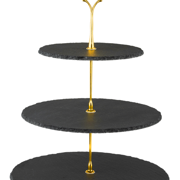 Nyxi 3 Tier Natural Slate Cake Stand With Gold Fittings