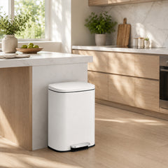 Nyxi 30L Stainless Steel Pedal Bin with Soft-Close Lid, Fingerprint Resistant - White