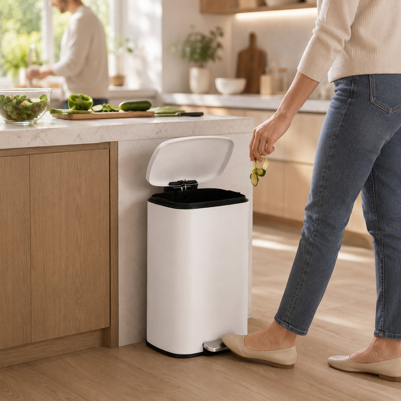 Nyxi 50L Stainless Steel Pedal Bin with Soft-Close Lid ,Fingerprint Resistant - White