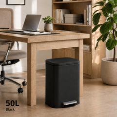 Nyxi 50L Stainless Steel Pedal Bin with Soft-Close Lid ,Fingerprint Resistant - Black