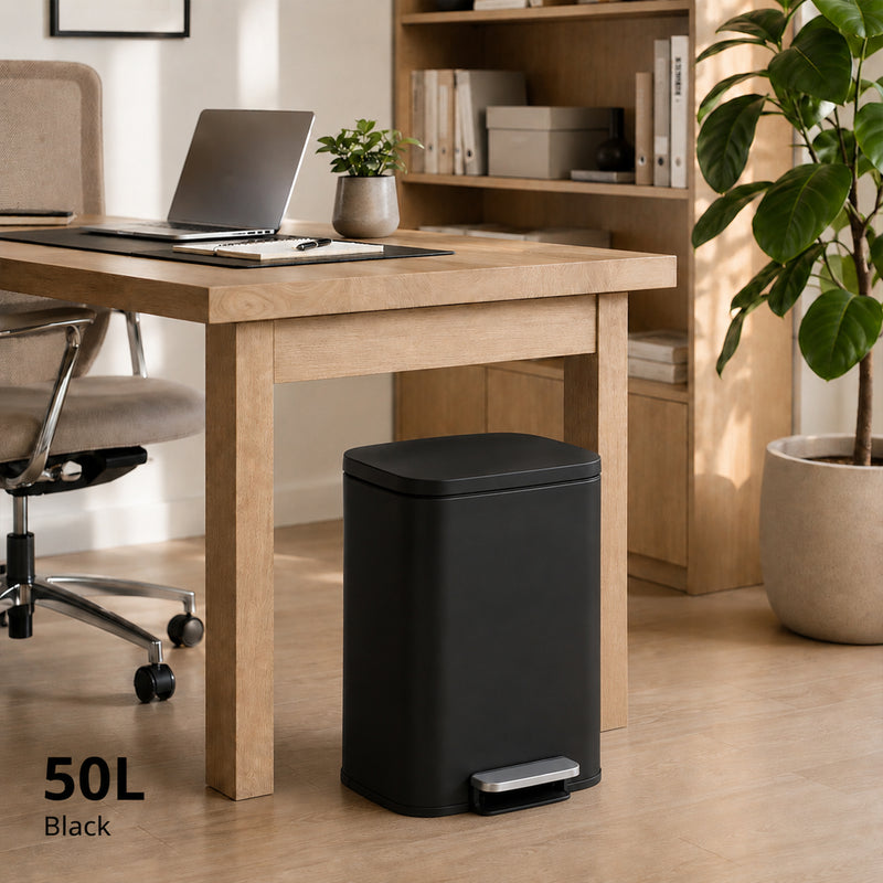 Nyxi 50L Stainless Steel Pedal Bin with Soft-Close Lid ,Fingerprint Resistant - Black