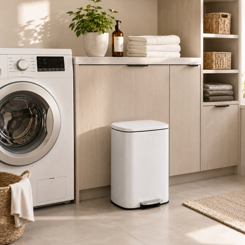 Nyxi 50L Stainless Steel Pedal Bin with Soft-Close Lid ,Fingerprint Resistant - White