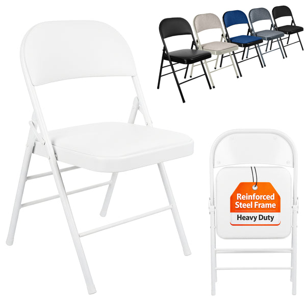 Nyxi Folding Chair Faux Leather Padded (White PVC)