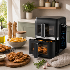 Nyxi 9L Stacked Dual Basket Air Fryer - 2 x 4.5L, 12 Modes, 2400W, Sync Finish - Black
