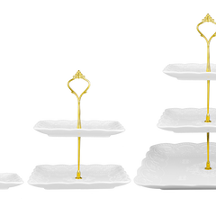 Nyxi Square Ceramic 3 Tier Cake Stand with Gold Fittings