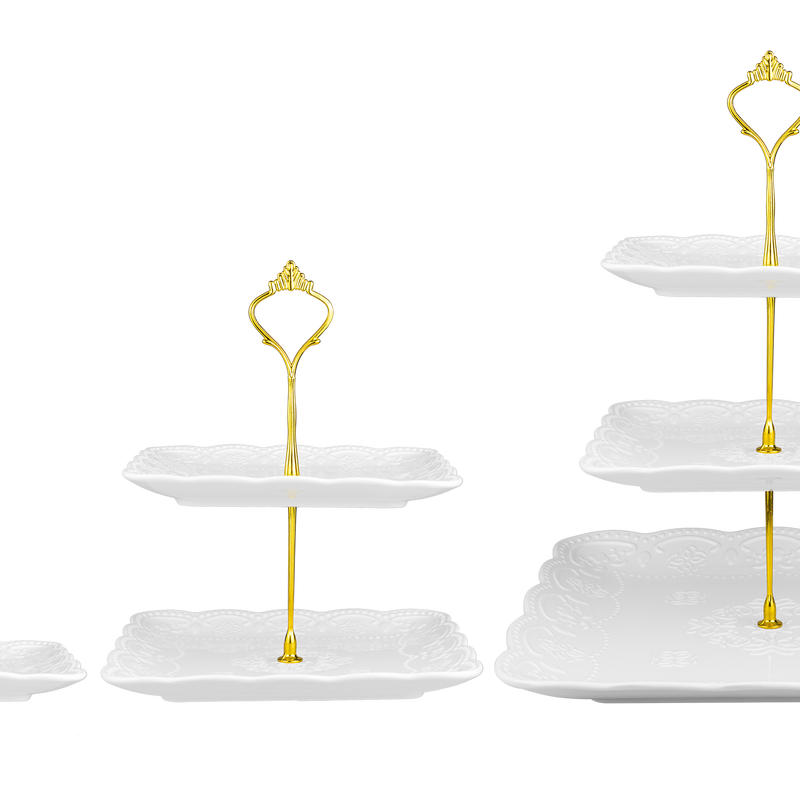 Nyxi Square Ceramic 3 Tier Cake Stand with Gold Fittings