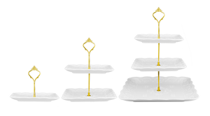 Square Ceramic 3 Tier Cake Stand with Gold Fittings