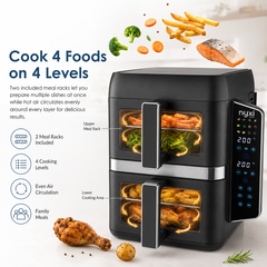 Nyxi 9L Stacked Dual Basket Air Fryer - 2 x 4.5L, 12 Modes, 2400W, Sync Finish - Black