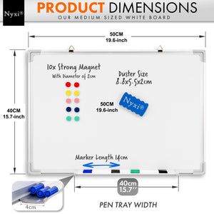 Whiteboard 50cm X 40cm with 6 X Markers 10 Magnets 1 X Duster