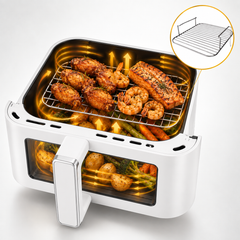 Nyxi 9L Stacked Dual Basket Air Fryer - 2 x 4.5L, 12 Modes, 2400W, Sync Finish - White