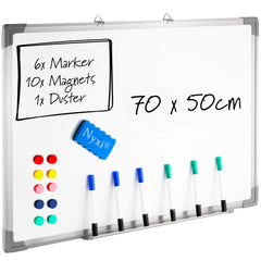 Nyxi Whiteboard 70cm X 50cm with 6 X Markers 10 Magnets 1 X Duster