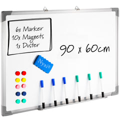 Nyxi Whiteboard 90cm X 60cm with 6 X Markers 10 Magnets 1 X Duster