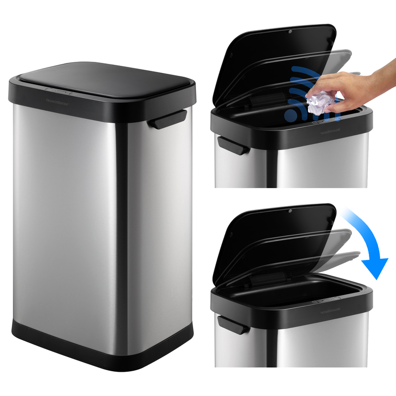 Nyxi 50L Smart Kitchen Bin Auto Open/Close Motion Sensor Stainless Steel Durable Design for Home & Office