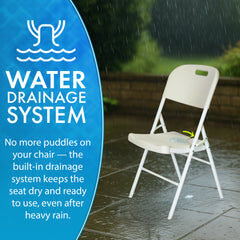 Nyxi Premium Folding Chair – All-White Waterproof Design with Built-in Drain – Foldable Outdoor & Indoor Seat