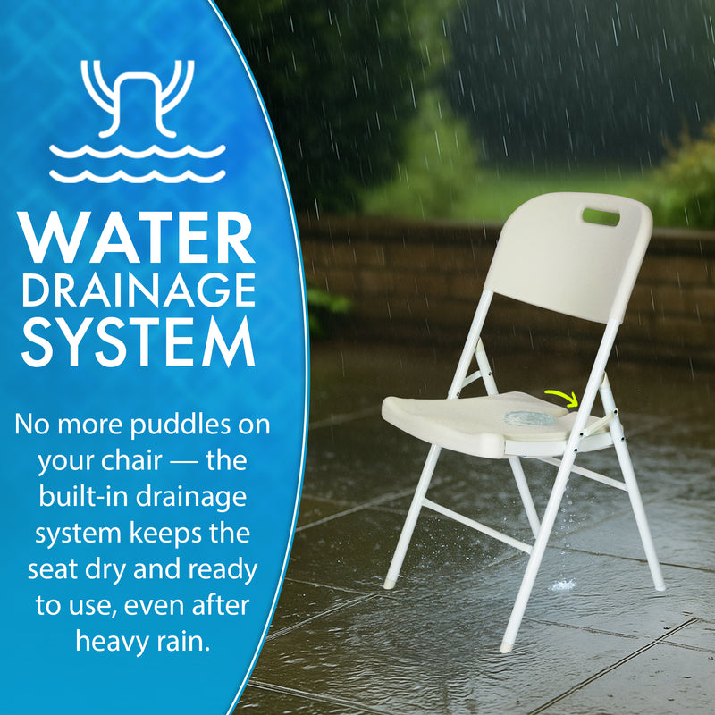 Nyxi Premium Folding Chair – All-White Waterproof Design with Built-in Drain – Foldable Outdoor & Indoor Seat