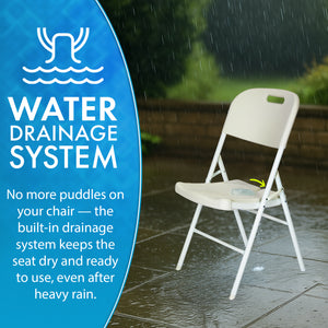 Premium Folding Chair – All-White Waterproof Design with Built-in Drain – Foldable Outdoor & Indoor Seat
