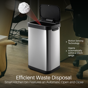 50L Smart Kitchen Bin Auto Open/Close Motion Sensor Stainless Steel Durable Design for Home & Office