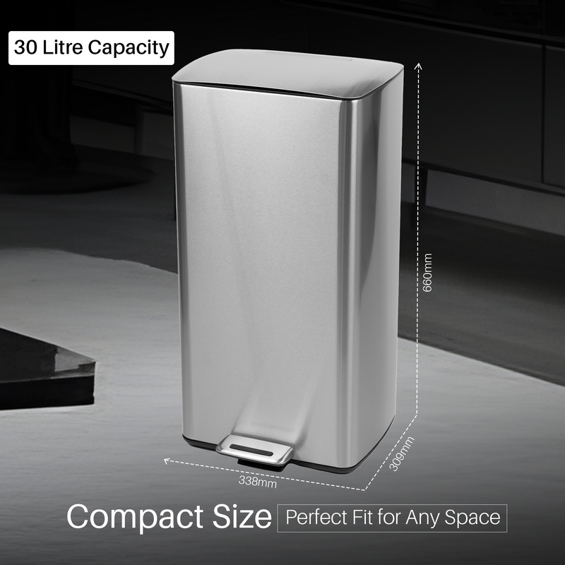 Nyxi 30L Pedal Bin Soft-Close Lid Stainless Steel Durable Design for Home & Office