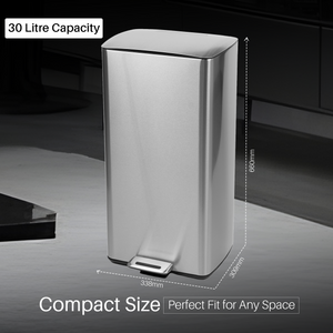 30L Pedal Bin Soft-Close Lid Stainless Steel Durable Design for Home & Office