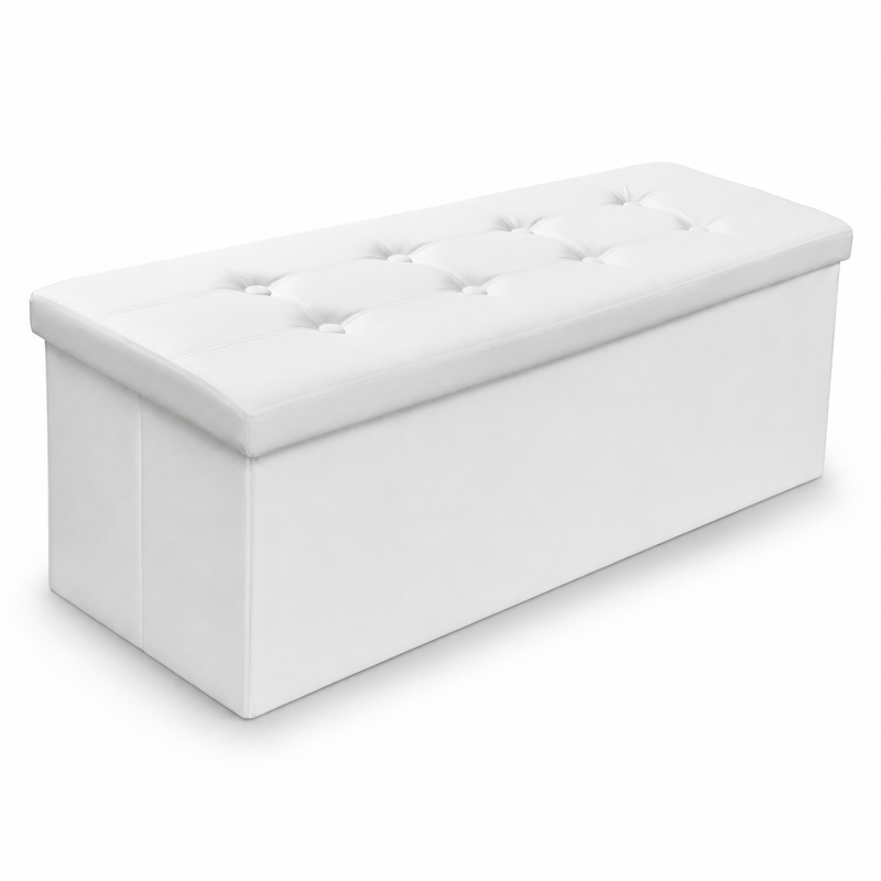 Nyxi Faux Leather Ottoman Storage Box (White) - 110 * 38 * 38cm