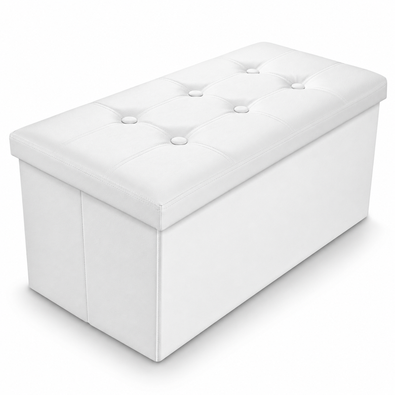 Nyxi Faux Leather Ottoman Storage Box (White) - 76 * 38 * 38cm