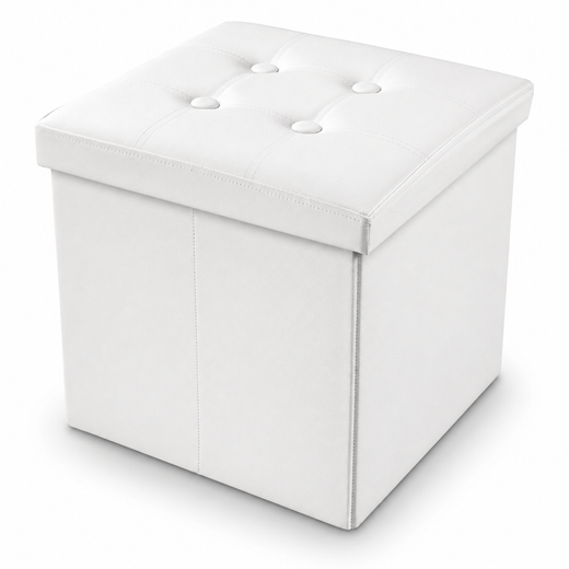Nyxi Faux Leather Ottoman Storage Box (White) - 38 * 38 * 38cm