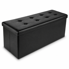Nyxi Faux Leather Ottoman Storage Box (Black) - 110 * 38 * 38cm