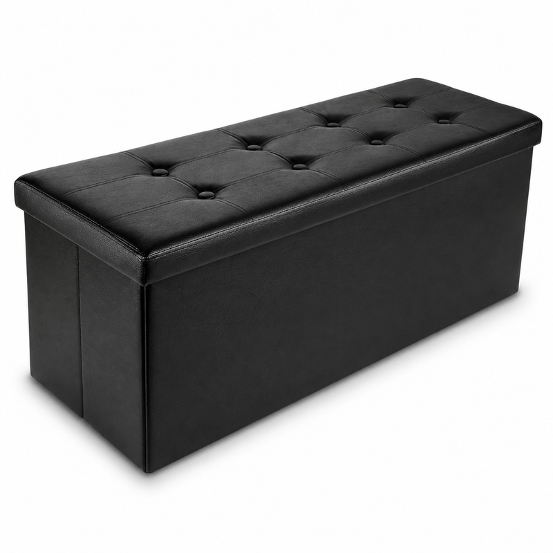 Nyxi Faux Leather Ottoman Storage Box (Black) - 110 * 38 * 38cm