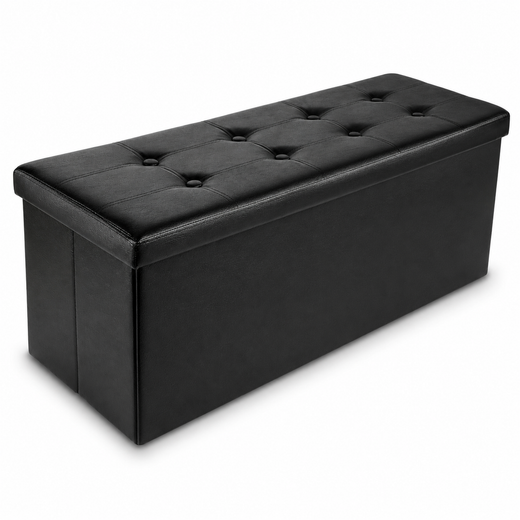 Nyxi Faux Leather Ottoman Storage Box (Black) - 110 * 38 * 38cm