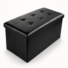 Nyxi Faux Leather Ottoman Storage Box (Black) - 76 * 38 * 38cm