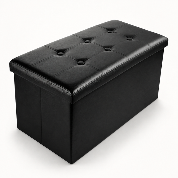 Nyxi Faux Leather Ottoman Storage Box (Black) - 76 * 38 * 38cm