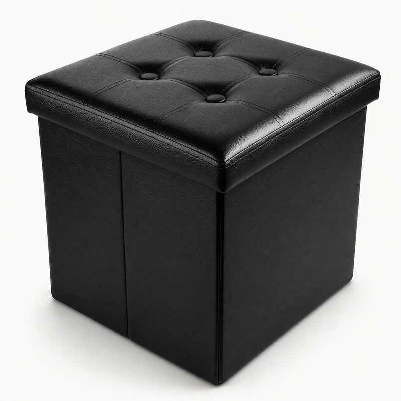 Nyxi Faux Leather Ottoman Storage Box (Black) - 38 * 38 * 38cm