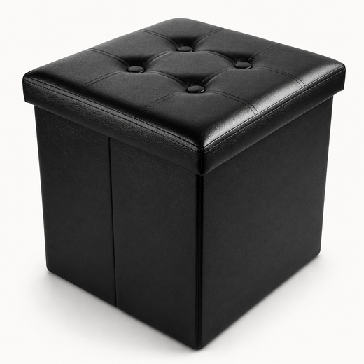 Nyxi Faux Leather Ottoman Storage Box (Black) - 38 * 38 * 38cm