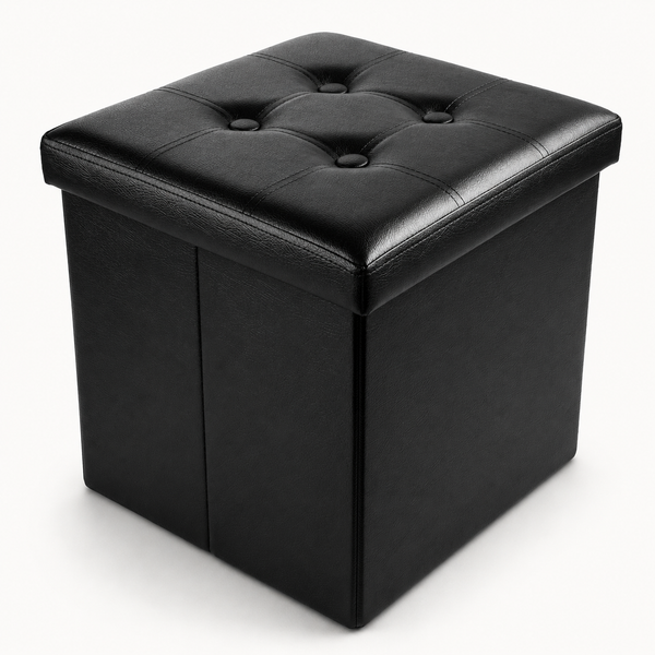 Nyxi Faux Leather Ottoman Storage Box (Black) - 38 * 38 * 38cm
